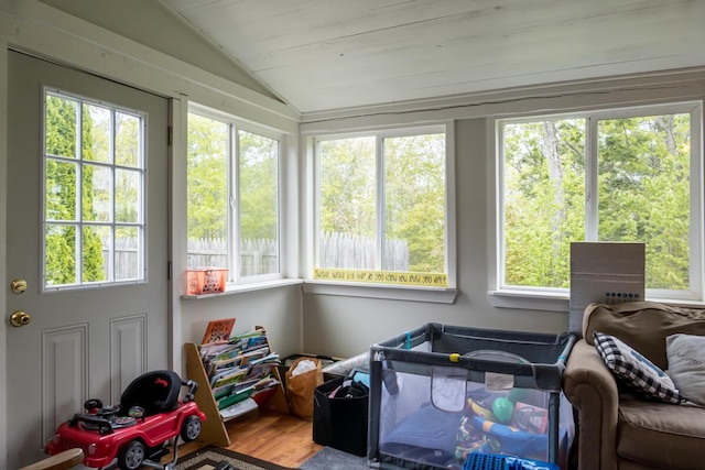 31 Lakeview Dr, West Bath, ME 04530 - sunroom featuring lofted ceiling, healthy amount of natural light, and wood finished floors