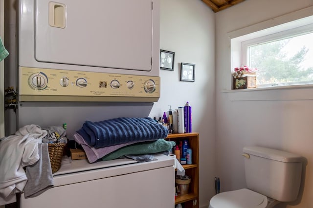 31 Lakeview Dr, West Bath, ME 04530 - interior space with estacked washer and dryer and toilet