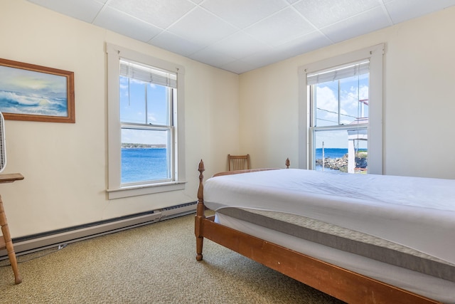 27 Ocean Ave Extension Unit 2, York, ME 03909 - carpeted bedroom with baseboard heating, a drop ceiling, and a water view