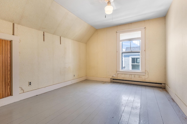 27 Ocean Ave Extension Unit 2, York, ME 03909 - additional living space with baseboard heating, hardwood / wood-style flooring, ceiling fan, and lofted ceiling
