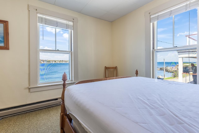 27 Ocean Ave Extension Unit 2, York, ME 03909 - bedroom with a water view, a baseboard heating unit, and multiple windows