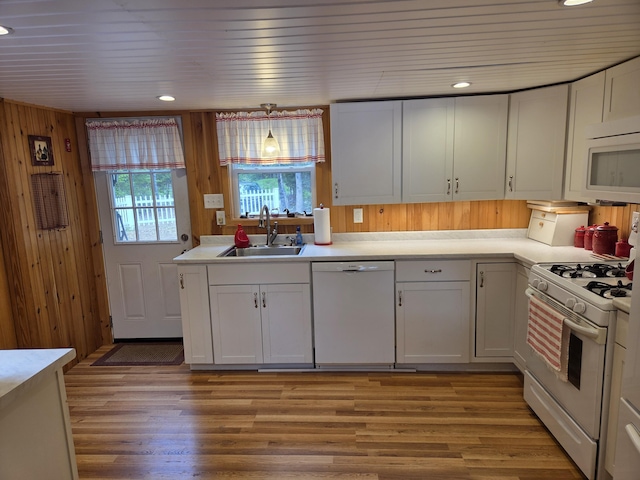 101 Brooks & Dunn Road, Otis, ME 04605 - kitchen featuring white appliances, a sink, light wood-style flooring, light countertops, and recessed lighting