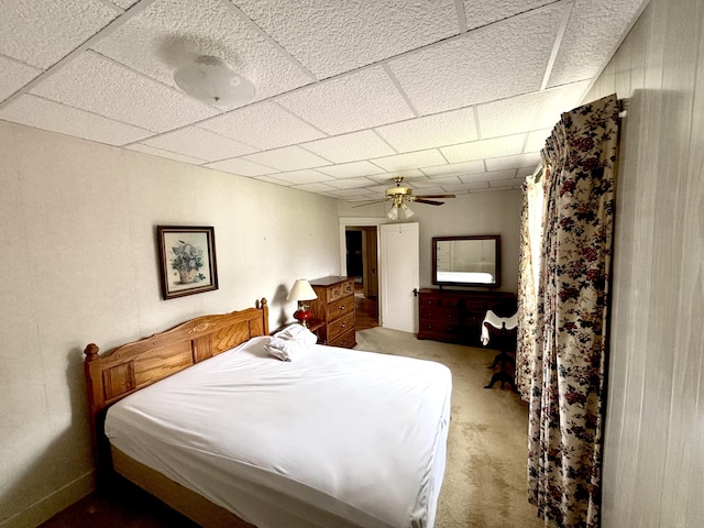 187 Maine Ave, Millinocket, ME 04462 - carpeted bedroom with a drop ceiling and a ceiling fan