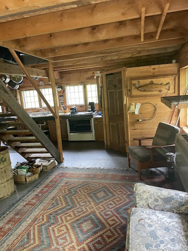 OFF Mountain Rd, Mount Chase, ME 04765 - basement featuring stairway and wooden walls