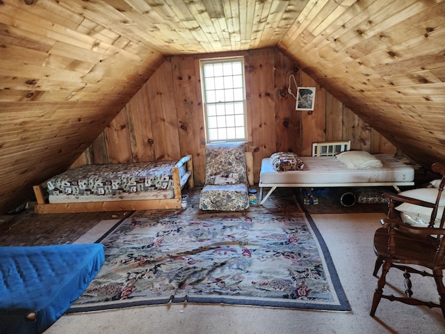 OFF Mountain Rd, Mount Chase, ME 04765 - bedroom featuring vaulted ceiling, wooden walls, and wooden ceiling