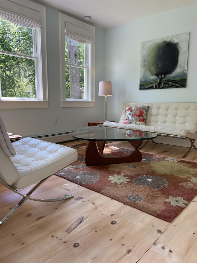67 Pascal Ave, Rockport, ME 04856 - living area featuring wood finished floors, healthy amount of natural light, and a baseboard heating unit