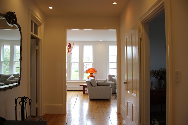67 Pascal Ave, Rockport, ME 04856 - hallway featuring plenty of natural light, light wood-type flooring, baseboard heating, and recessed lighting