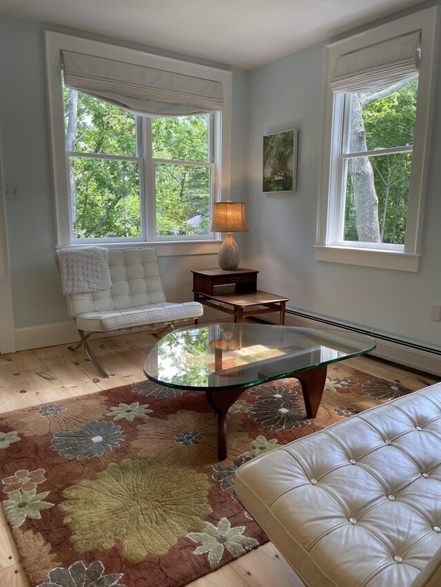 67 Pascal Ave, Rockport, ME 04856 - living area featuring hardwood / wood-style floors and a baseboard heating unit