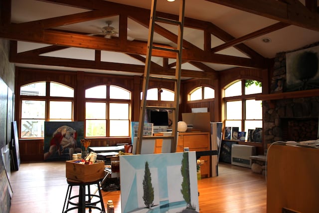 67 Pascal Ave, Rockport, ME 04856 - dining room featuring a ceiling fan, light wood-style floors, and healthy amount of natural light