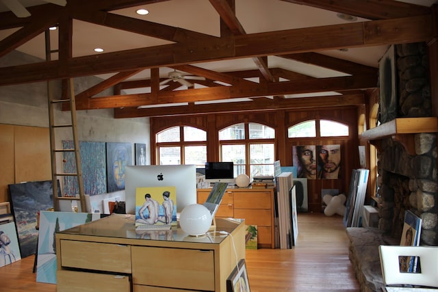 67 Pascal Ave, Rockport, ME 04856 - dining space featuring a ceiling fan, light wood finished floors, and recessed lighting