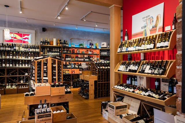 67 Pascal Ave, Rockport, ME 04856 - wine area featuring track lighting and wood finished floors