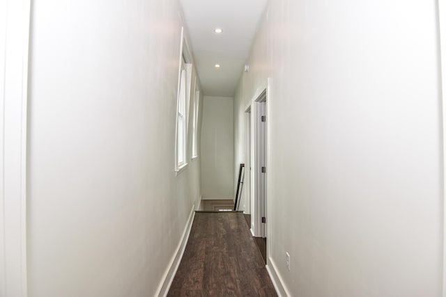 33 Main St, Cornish, ME 04020 - hall featuring dark wood-style floors, baseboards, and recessed lighting
