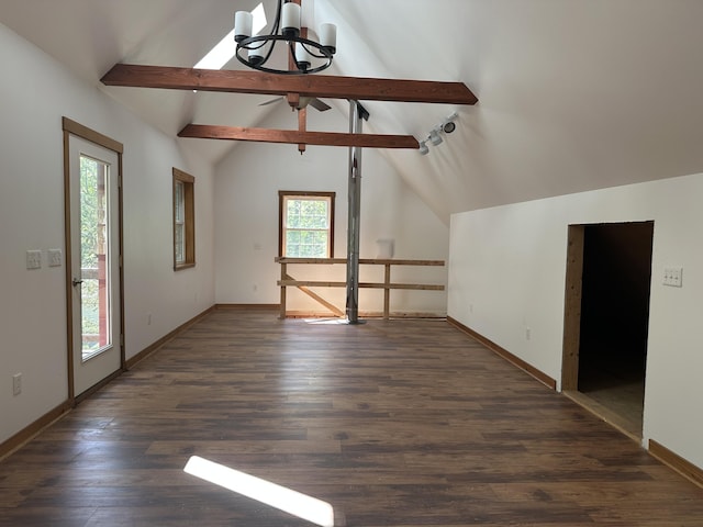 217 Jackson Rd, Monroe, ME 04951 - additional living space featuring wood finished floors, baseboards, ceiling fan, and a chandelier