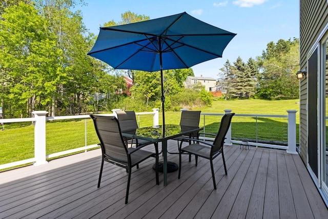 43 W Lynne Ave, Portland, ME 04103 - wooden terrace with outdoor dining space and a lawn