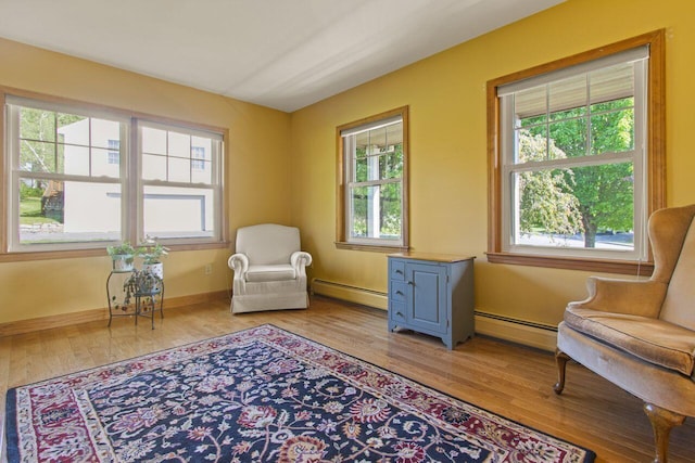 43 W Lynne Ave, Portland, ME 04103 - living area with baseboard heating, light wood-type flooring, and baseboards