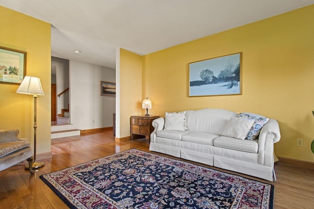 43 W Lynne Ave, Portland, ME 04103 - living area featuring stairway, wood finished floors, baseboards, and recessed lighting