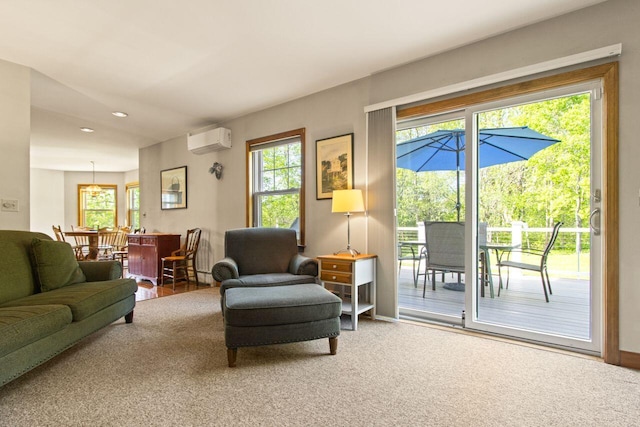 43 W Lynne Ave, Portland, ME 04103 - living area featuring a wall mounted air conditioner, recessed lighting, and carpet