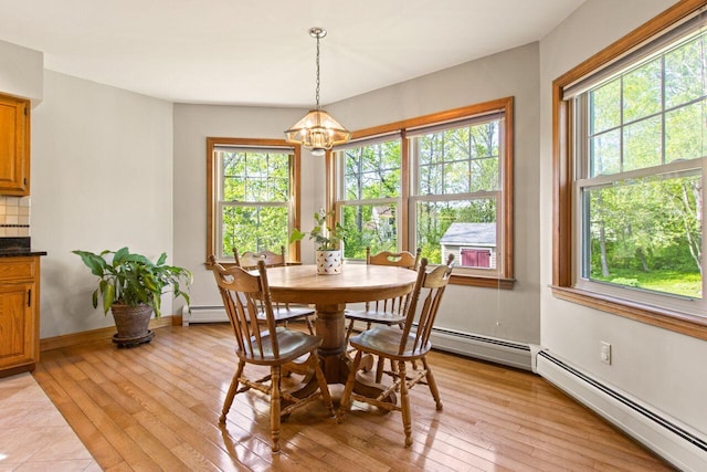 43 W Lynne Ave, Portland, ME 04103 - dining room featuring plenty of natural light, a chandelier, baseboard heating, and light wood finished floors
