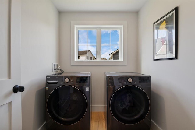 5 Cobblestone St Unit 53, Falmouth, ME 04105 - laundry room with washing machine and clothes dryer, baseboards, and wood finished floors