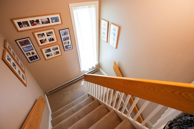 7 Goodridge Dr Unit 7, Naples, ME 04055 - stairs with carpet flooring, baseboards, healthy amount of natural light, and baseboard heating