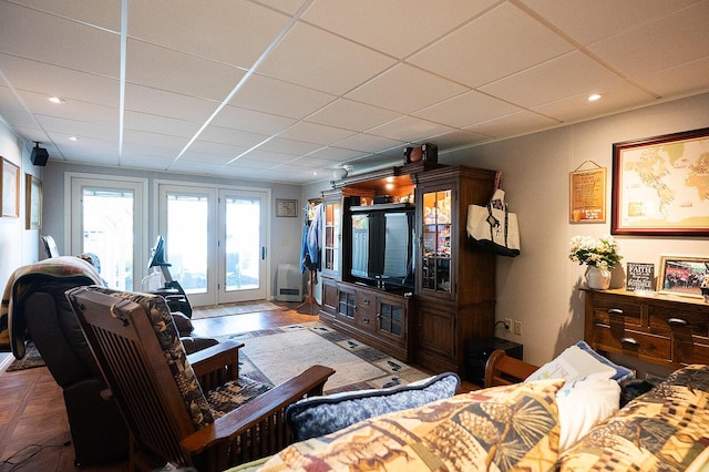 7 Goodridge Dr Unit 7, Naples, ME 04055 - living room with french doors, a drop ceiling, and recessed lighting