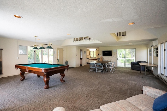 7 Goodridge Dr Unit 7, Naples, ME 04055 - rec room featuring dark colored carpet, a textured ceiling, baseboards, recessed lighting, and billiards table