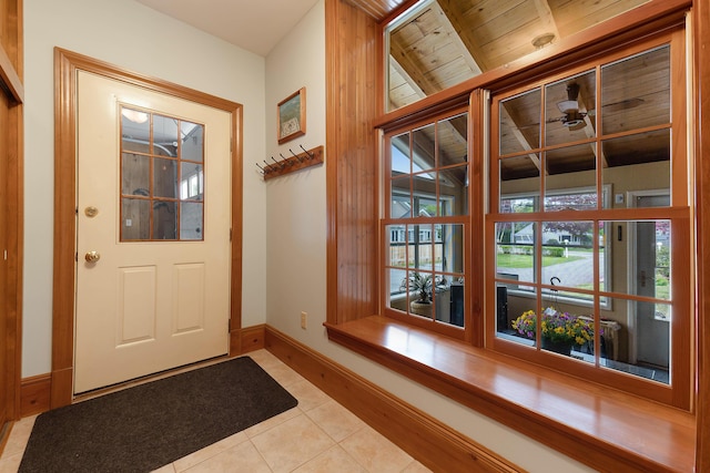 96 Grove St, Lewiston, ME 04240 - foyer with light tile patterned flooring, baseboards, and wooden ceiling
