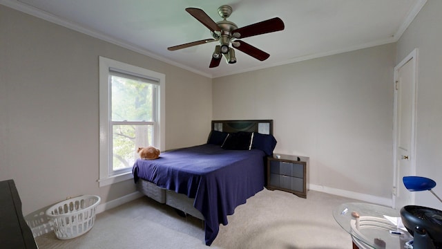 17 Wellman St, Lewiston, ME 04240 - carpeted bedroom with baseboards, crown molding, and a ceiling fan