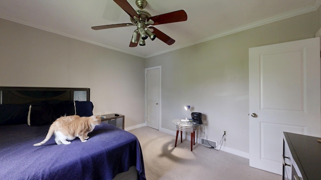 17 Wellman St, Lewiston, ME 04240 - carpeted bedroom with baseboards, crown molding, and a ceiling fan