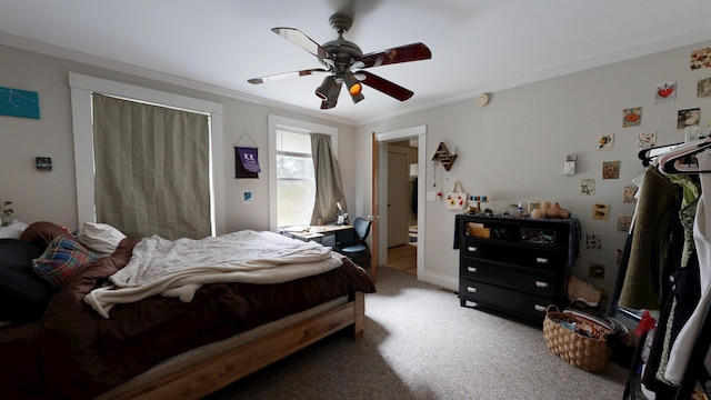 17 Wellman St, Lewiston, ME 04240 - bedroom featuring crown molding, light colored carpet, and a ceiling fan
