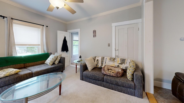 17 Wellman St, Lewiston, ME 04240 - carpeted living area featuring ornamental molding and ceiling fan