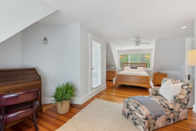71 N St, Kennebunkport, ME 04046 - bedroom with wood finished floors, a ceiling fan, recessed lighting, and baseboards