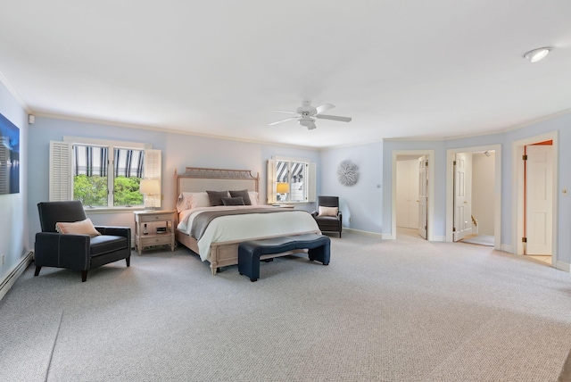 71 N St, Kennebunkport, ME 04046 - bedroom with light colored carpet, crown molding, baseboards, and a ceiling fan