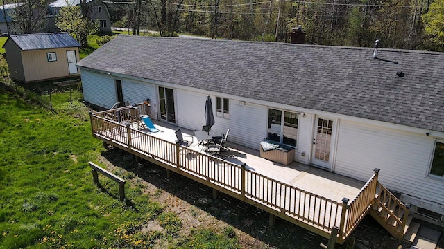 22 Meadow Rd, Hampden, ME 04444 - back of house featuring a shingled roof, a deck, and a chimney