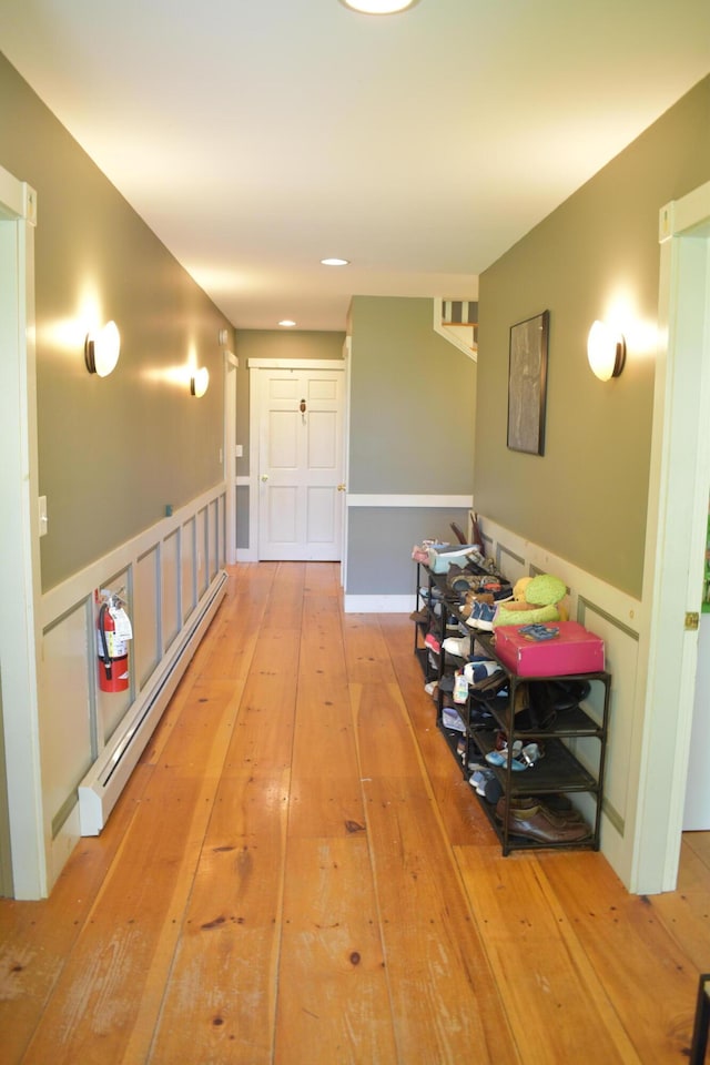 306 Campbell Rd, Leeds, ME 04263 - hall with baseboard heating, light wood-style floors, and recessed lighting