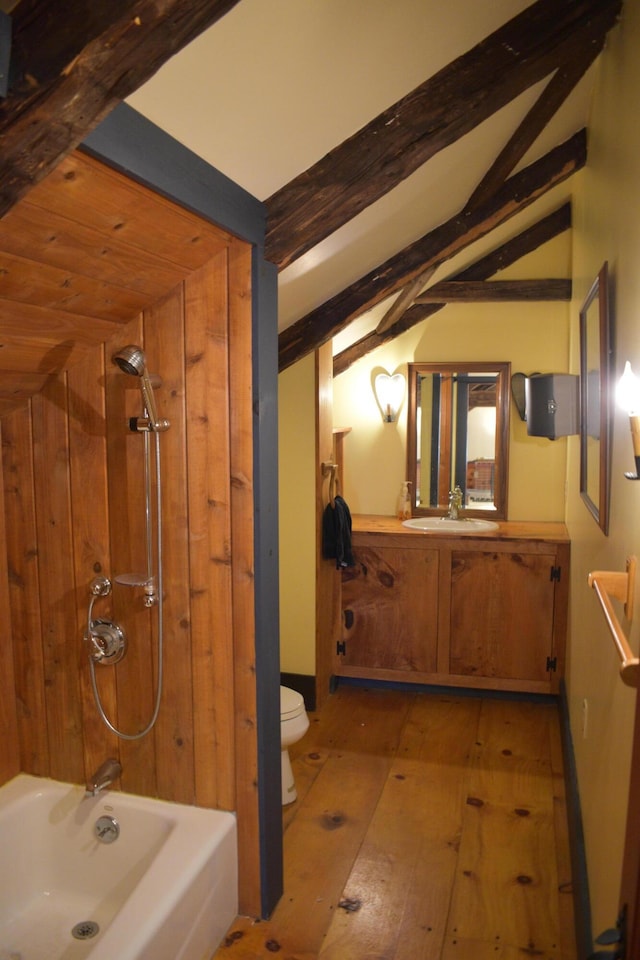 306 Campbell Rd, Leeds, ME 04263 - full bath featuring toilet, vanity, hardwood / wood-style floors, and bathing tub / shower combination