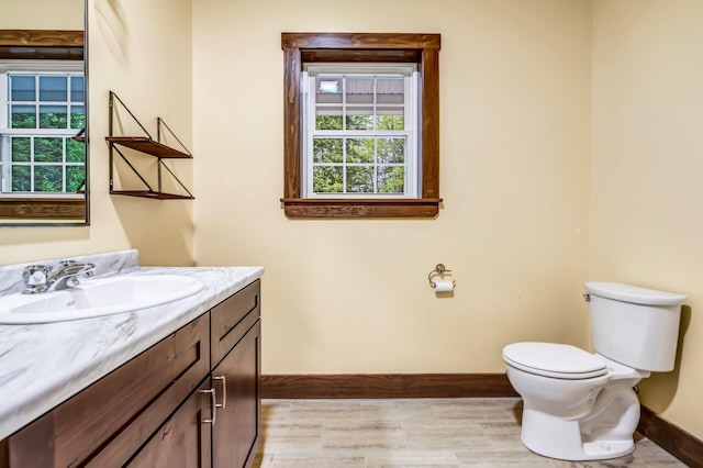 66 Mcnally Rd, Clinton, ME 04927 - bathroom with baseboards, vanity, toilet, and plenty of natural light