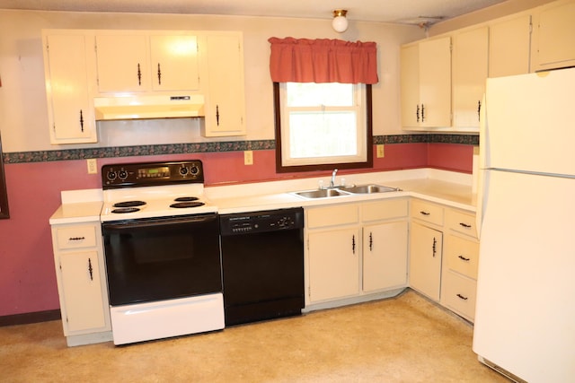 113 Pleasant St, Greenville, ME 04441 - kitchen featuring freestanding refrigerator, range with electric cooktop, dishwasher, under cabinet range hood, and a sink