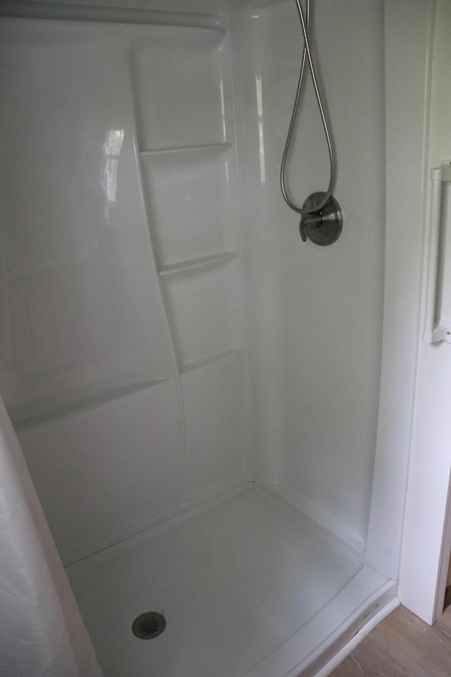 113 Pleasant St, Greenville, ME 04441 - full bath featuring a shower stall and wood finished floors