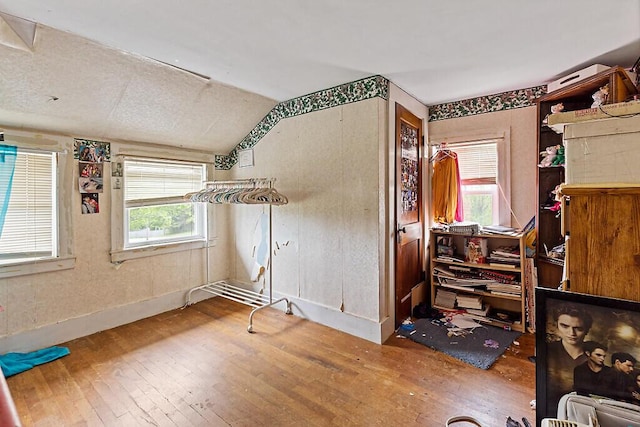753 Ridge Rd, Windsor, ME 04363 - bedroom with hardwood / wood-style flooring, lofted ceiling, and baseboards