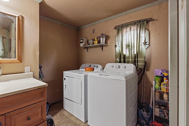 753 Ridge Rd, Windsor, ME 04363 - washroom featuring ornamental molding and separate washer and dryer