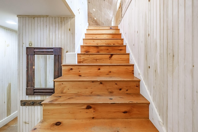 76 Old W Bethel Road, Albany Twp, ME 04217 - staircase with wooden walls and wood finished floors