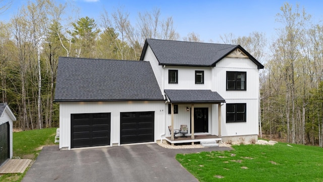 64 Autumn Rdg, Sabattus, ME 04280 - modern inspired farmhouse with a garage, roof with shingles, driveway, and a front lawn