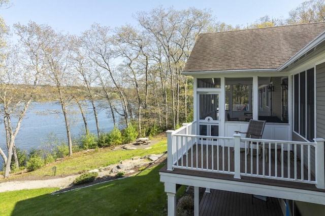 50 Higbee Ln, Boothbay, ME 04571 - view of grassy yard featuring a sunroom and a water view