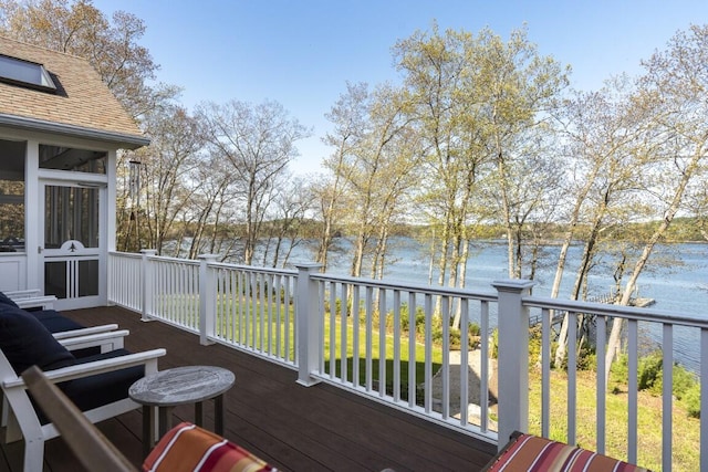 50 Higbee Ln, Boothbay, ME 04571 - wooden deck with a water view and a yard