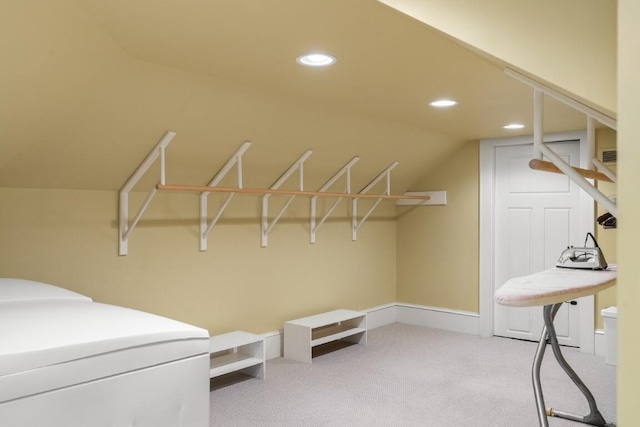 50 Higbee Ln, Boothbay, ME 04571 - laundry area with recessed lighting, carpet, and washer / dryer