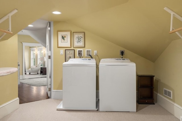50 Higbee Ln, Boothbay, ME 04571 - laundry room with separate washer and dryer, carpet floors, and recessed lighting
