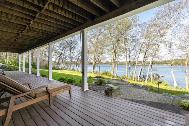 50 Higbee Ln, Boothbay, ME 04571 - wooden deck featuring a water view and a lawn