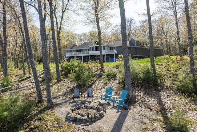 50 Higbee Ln, Boothbay, ME 04571 - back of house with a fire pit and a wooden deck