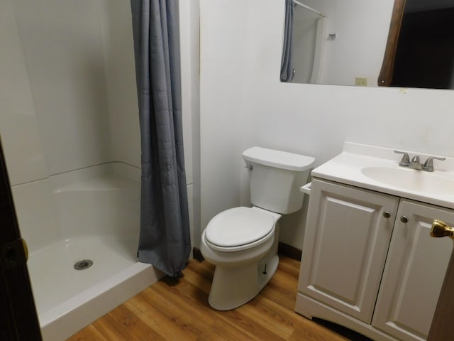 81 S Main St, Athens, ME 04912 - full bathroom featuring a stall shower, wood finished floors, toilet, and vanity